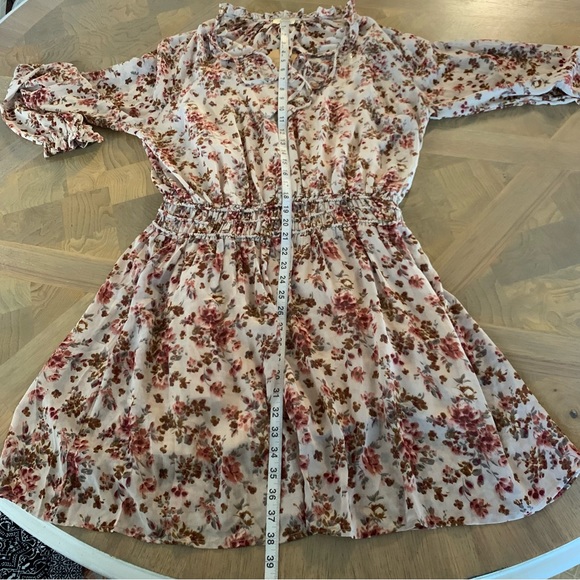 Kori Plus XL Floral smocked waist v neck flutter hem long sleeve mini dress - Picture 15 of 16